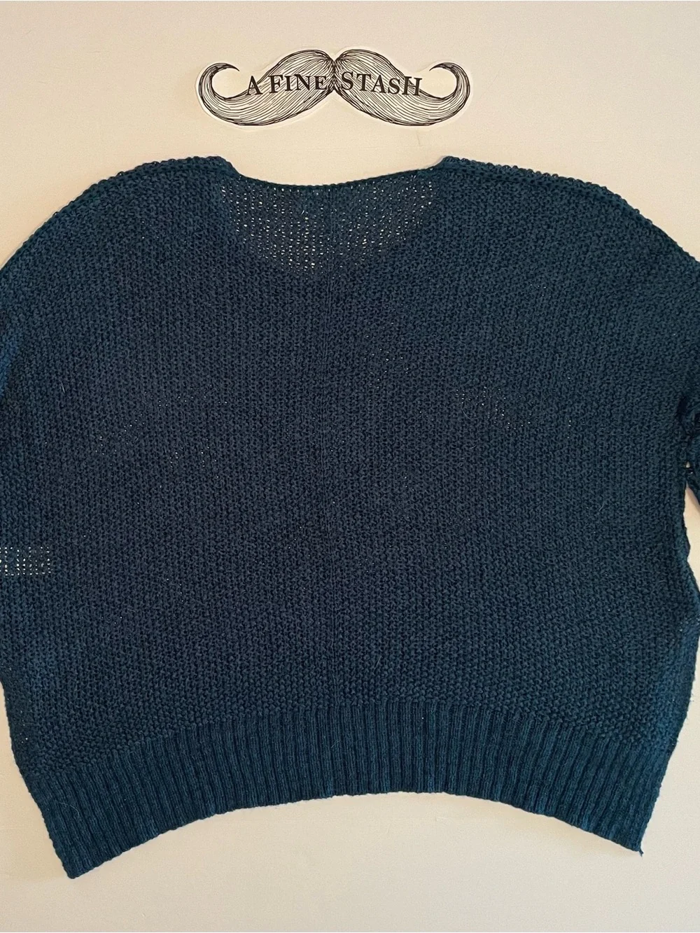 She + Sky Women’s Teal Navy V-Neck Open Knit Sweater One Size